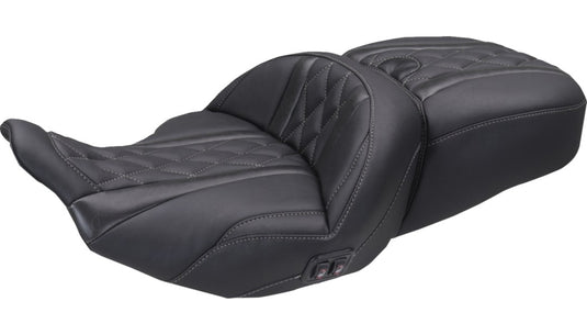 Mustang 89410GM Heated Super Touring One Piece 2-Up Seat - Deluxe Diamond - Gun Metal Stitch (Black)