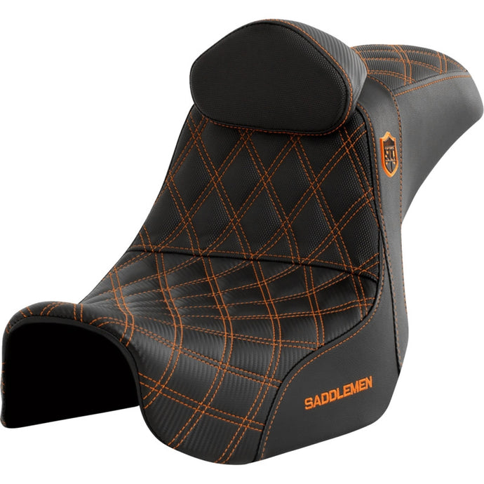 Saddlemen SC80604ORART Pro Series SDC Performance Gripper Seat with Drivers Backrest - Orange Stitching