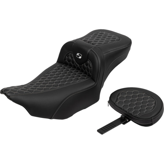 Saddlemen 823-07-190B5 Extended Reach Roadsofa HC Seat with Drivers Backrest - Silver Stitching