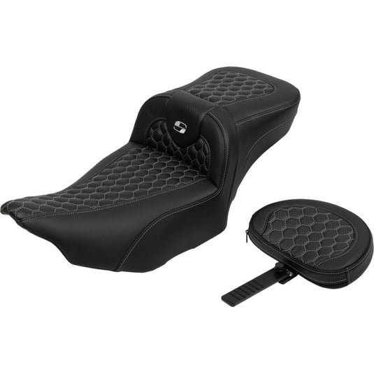 Saddlemen 823-07-190B5 Extended Reach Roadsofa HC Seat with Drivers Backrest - Silver Stitching