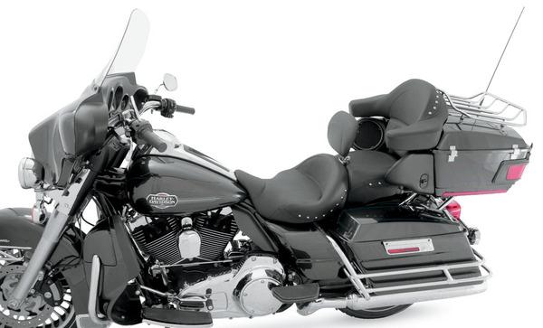 Mustang 79579 Super Touring One-Piece Studded Seat with Driver Backrest - Chrome Studs