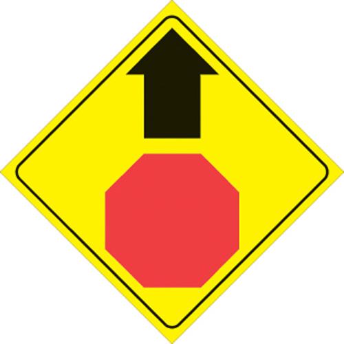Voss 447 SAA YR 12x12in. Reflective Trail Sign - Stop Ahead Arrow (Yellow/Black/Red)