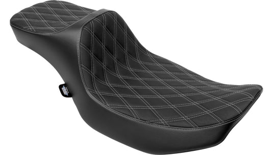 Drag Specialties 0801-2035 Extended Reach Predator III 2-Up Seat - Double Diamond - Silver Thread (Black)