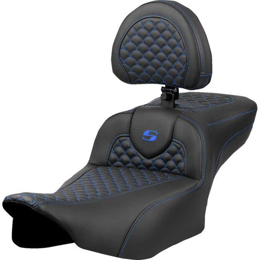 Saddlemen 823-07-209B1 Extended Reach Roadsofa DS Seat with Drivers Backrest - Blue Stitching