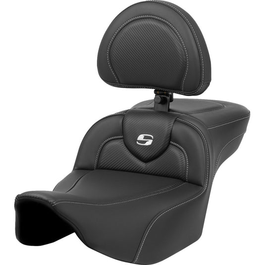 Saddlemen 823-07-186BR Extended Reach Roadsofa CF Seat witho Drivers Backrest - Silver Stitching