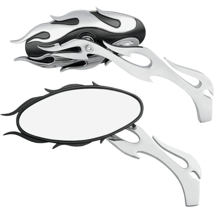Drag Specialties 0640-0483 Flame Oval Mirror - Chrome/Black Finish