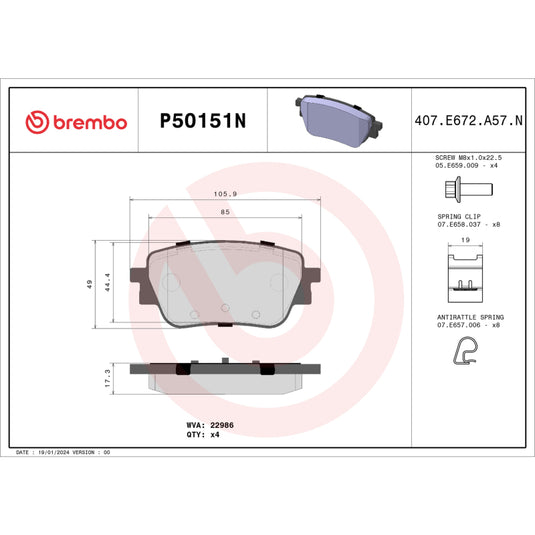 Brembo Oe P50151N BRE Ceramic Pads