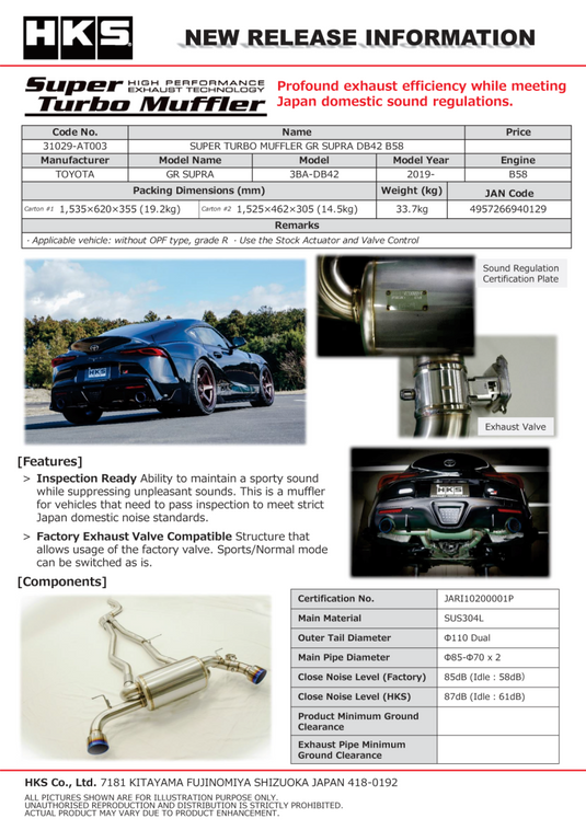 Hks 31029-AT003 HKS Exhaust - Super Turbo
