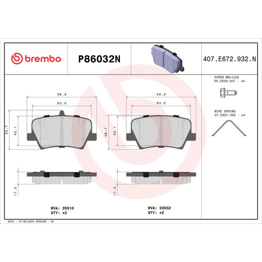 Brembo Oe P86032N BRE Ceramic Pads
