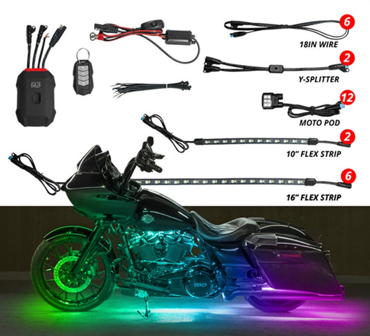Xk Glow MX-MOTO-PRO XKMax RGBW Addressable Motorcycle Underglow Light Kit - 20pc