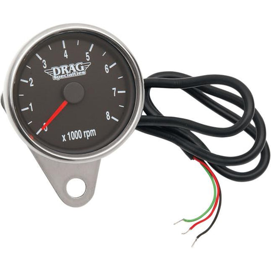 Drag Specialties 2211-0031 Polished 2.4in. Mini Electronic 8000 RPM Tachometer - Black Face with Orange Needle