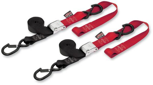 Powertye 29621-S 1 1/2in. Cam-Buckle with Safety Latch Hooks and Soft-Tye - Black/Red