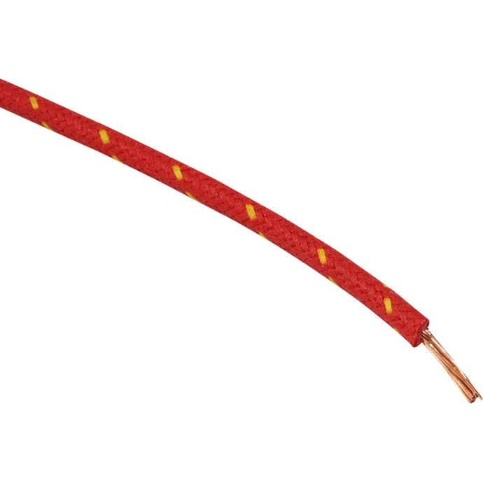 Namz NCBW-24 16-Gauge Cloth Braided Wire - Red with Yellow Tracer