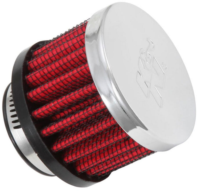 K&N Engineering 62-1370 Rubber Base Crankcase Vent Filter - 1in. Flange - Chrome End Cap