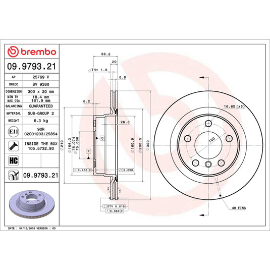 Brembo Oe 09.9793.21 BRE UV Coated OE Equiv Rotors