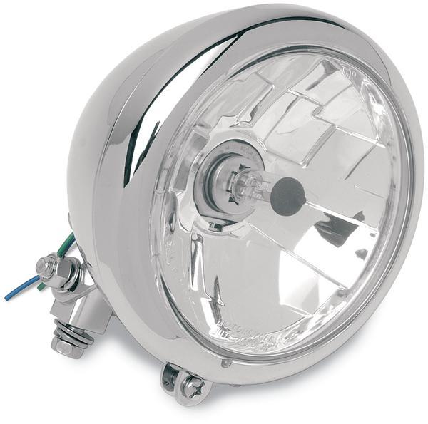 Drag Specialties 2001-0097 Diamond-Style Bottom-Mount 5 3/4in Headlight Assembly - Plain Bezel - Clear Lens