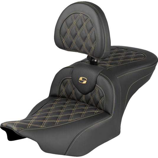 Saddlemen 823-07-184B7 Extended Reach RoadSofa LS Seat with Drivers Backrest - Gold Stitching