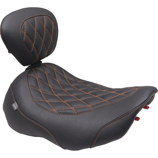 Mustang 89503MO Wide Tripper Solo Seat with Driver Backrest - Black/Mandarin Orange Stitching