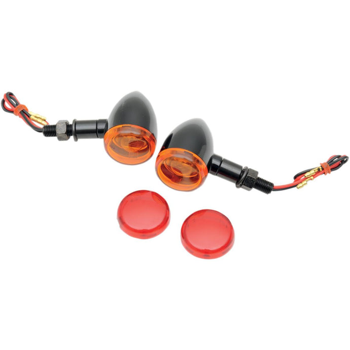 Drag Specialties 2040-1041 Mini Deuce Marker Lights with Stud Mount - Gloss Black Housing - Amber/Red Lens
