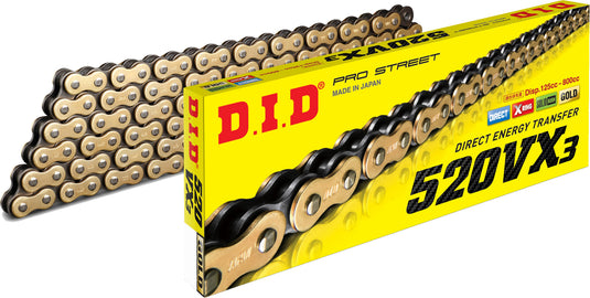 D.I.D 520VX3G140FB 520VX3 Professional O-Ring Series Chain - 140 Links - Gold