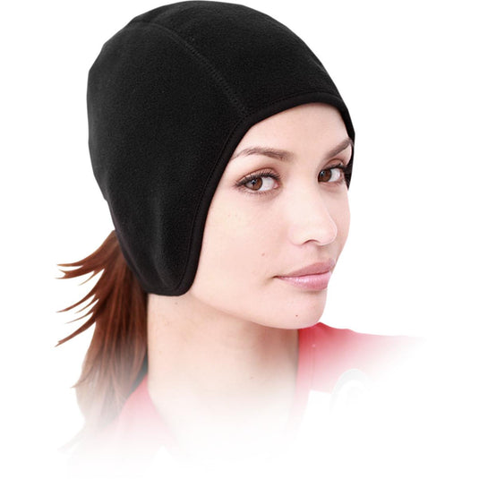 Schampa Fleece Skullcap with Ponytail Holder (One Size Fits Most, Black)