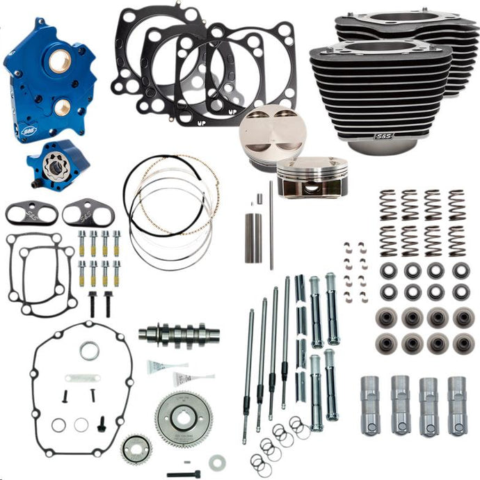S&S Cycle 310-1104A 128in. Power Package for M8 - Gear Cam - Oil Cooled - Wrinkle Black w/ Highlighted Fins