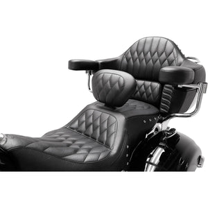 Mustang 79664 Heated One-Piece Touring Seat - Diamond Stitched/Chrome Studded - Black