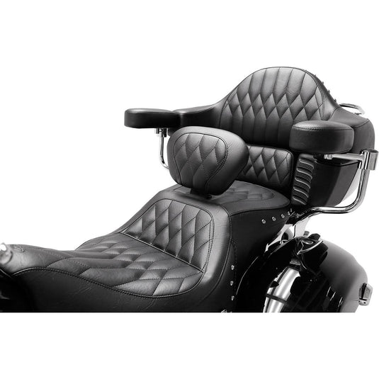 Mustang 79664 Heated One-Piece Touring Seat - Diamond Stitched/Chrome Studded - Black