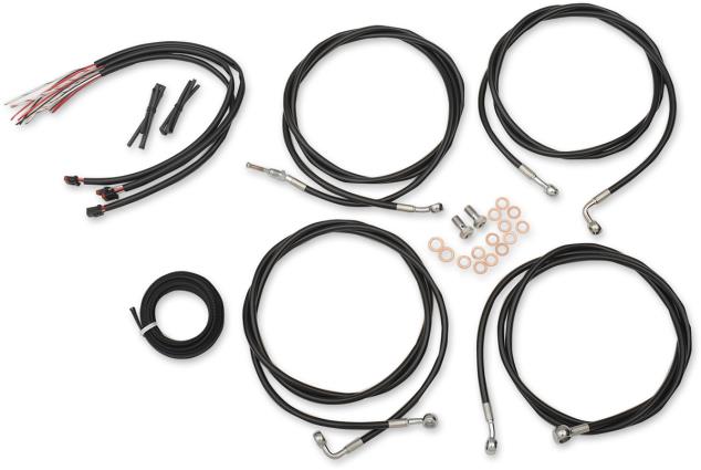 LA Choppers LA-8054KT2-13B Complete Handlebar Cable/Brake & Clutch Line/Wire Kit - Black Vinyl/Stainless Braided
