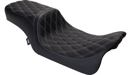 Drag Specialties 0801-1492 Performance Predator 2-Up Seat - Double Diamond - Silver Thread