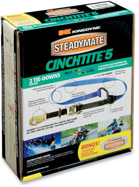Steadymate 15469 Cinchtite 5 Tie-Downs with Military Snap Hooks and Built-In Soft Loops - 1in. x 6ft.