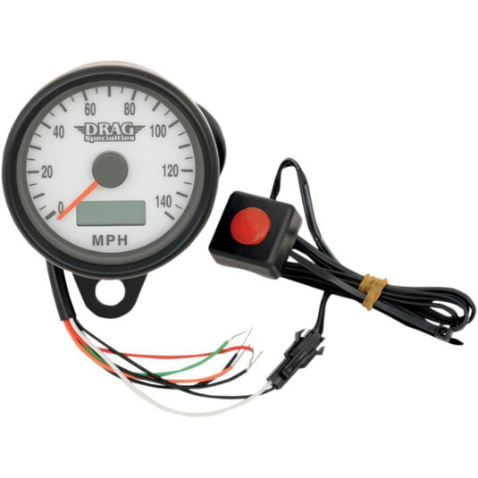 Drag Specialties 2210-0258 Programmable Mini Electronic Speedometer with Odometer/Tripmeter - 2.4in. - Matte Black/White Face