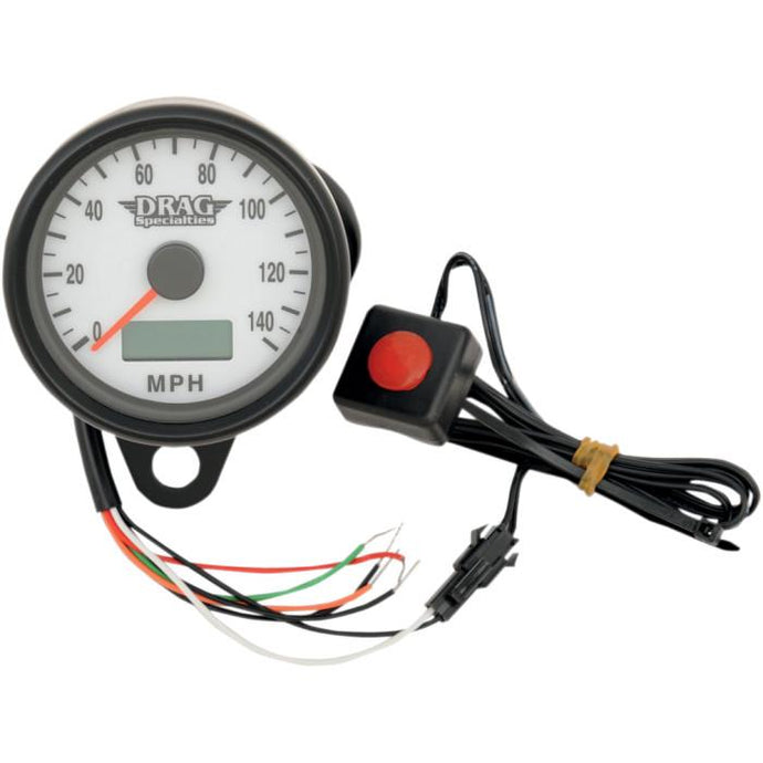 Drag Specialties 2210-0258 Programmable Mini Electronic Speedometer with Odometer/Tripmeter - 2.4in. - Matte Black/White Face