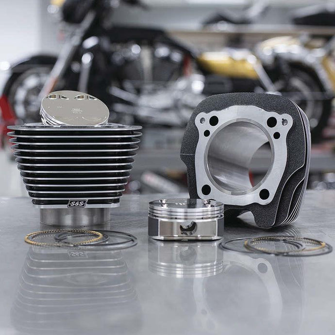 S&S Cycle 910-0733 M8 128in. Big Bore Kit - 4.250 Bore, 4.5 Stroke, Highlighted Fins - Black Granite