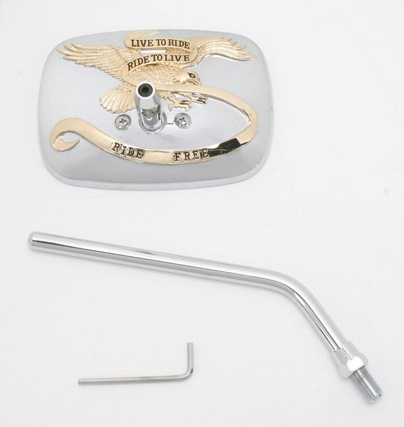 Emgo 20-31759A Rectangular Mirror - Live to RIde, Chrome/Gold, 10mm Thread Right