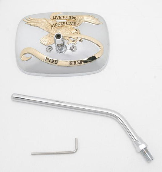 Emgo 20-31757A Universal Rectangular Mirror - Live to Ride - Chrome/Gold - 10mm Thread - Right
