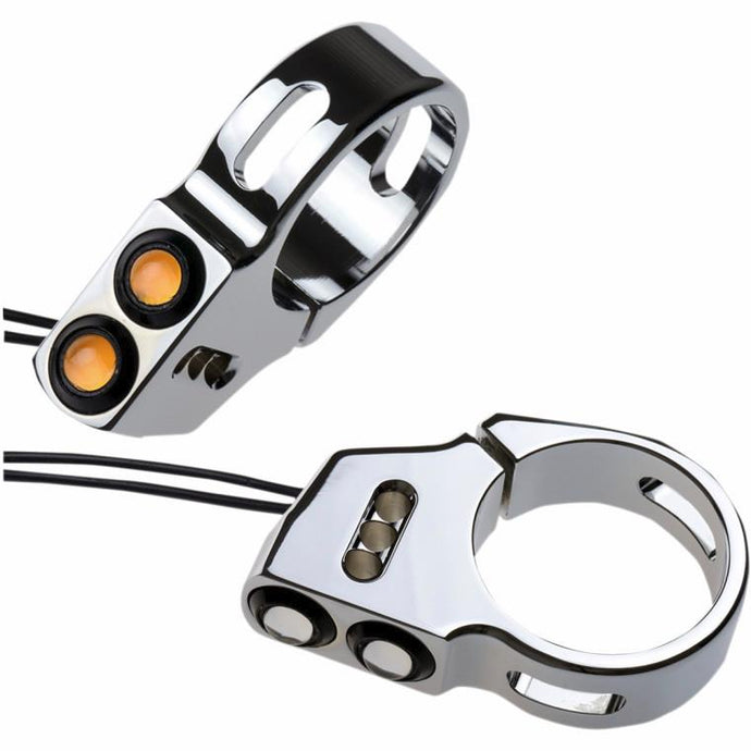 Joker Machine 05-200-3C Rat Eye LED Fork Mounted Turn Signals - 49mm - Chrome/Amber