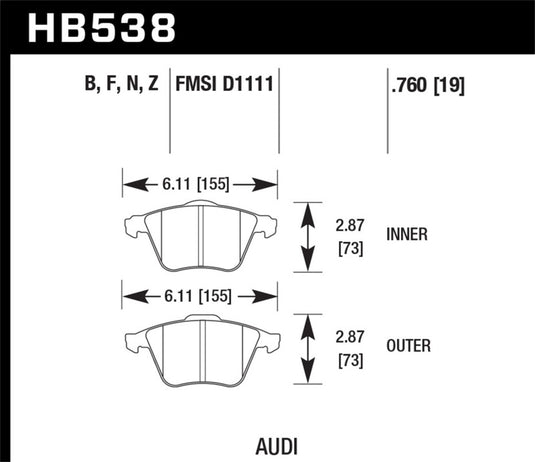 Hawk Performance HB538B.760 HAWK HPS 5.0 Brake Pad Sets
