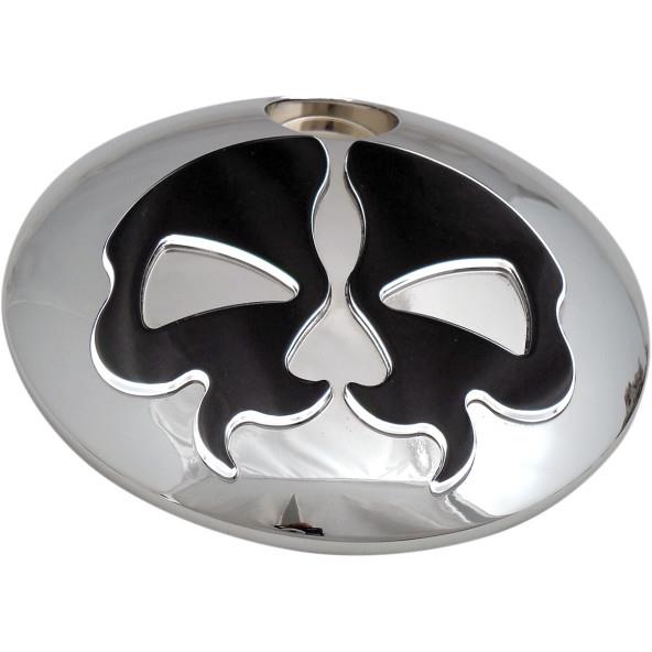 Drag Specialties 0703-0791 Split Skull Fuel Door - Chrome with Black Skull