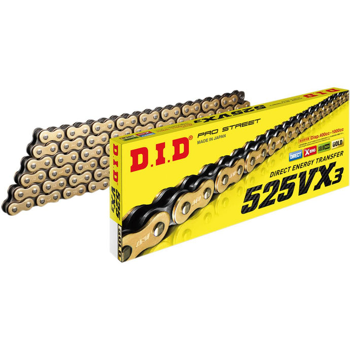 D.I.D M525VX3G120ZB 525VX3 X-Ring Series Chain - 120 Links - Gold