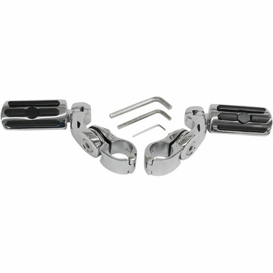 Rivco Products MV115 Highway Pegs with 2-1/2in. Mounting Arms - Chrome with Ribbed Pegs