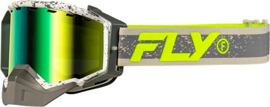 Fly Racing Zone Snow Goggles (One Size Fits Most, Gray/Hi-Vis / Green Mirror/Yellow Lens)
