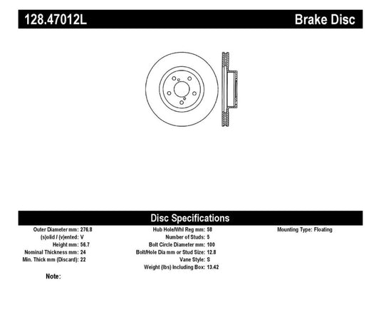 Stoptech 128.47012L ST Drilled Sport Brake Rotors