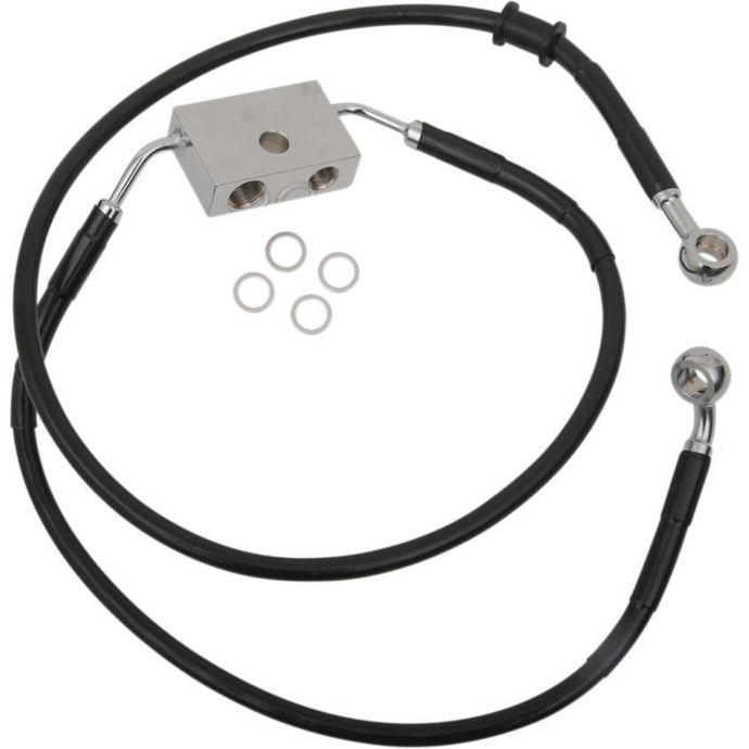 Drag Specialties 1741-5299 Extended Length Stainless Steel Front Brake Line Kit - +12in. - Black Vinyl