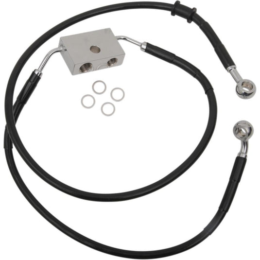 Drag Specialties 1741-5297 Extended Length Stainless Steel Front Brake Line Kit - +10in. - Black Vinyl