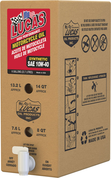 Lucas Oil 18040 High-Performance Synthetic Motorcycle Engine Oil - 10W40 - 6 gal.