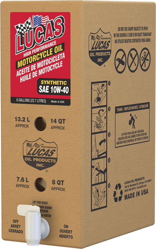 Lucas Oil 18040 High-Performance Synthetic Motorcycle Engine Oil - 10W40 - 6 gal.