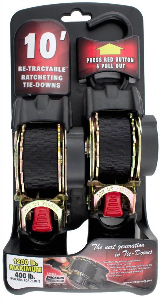 Erickson 34415 Re-Tractable Tie-Down Straps - 1in. x 10ft. - Black