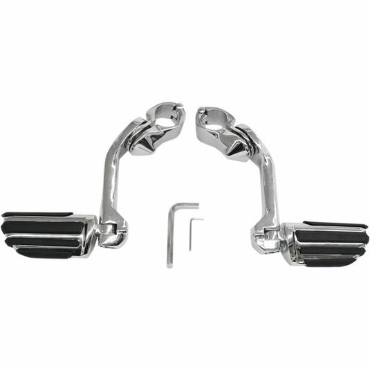 Rivco Products MV120 Highway Pegs with 5in. Mounting Arms - Chrome with Tapered Ribbed Pegs