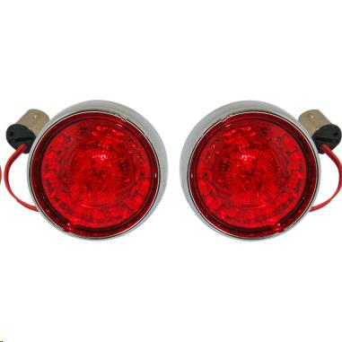Custom Dynamics PBBB-RR-1157CS Bullet Bezel Turn Signal Inserts for Models with 1157 Contact Bases - Chrome/Red Lens